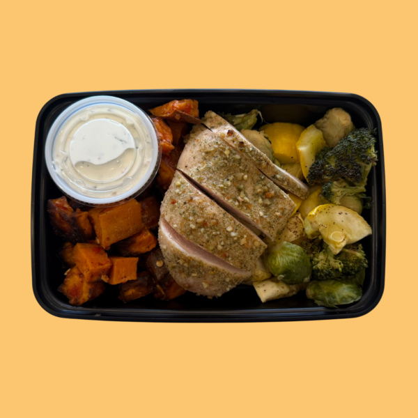 Meal #01-Chili Lime sweet potato chicken bowl with mixed veggies(GF,DF)*Cilantro Crema on the side(GF)