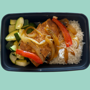 Meal #01-Fajita Chicken with basmati rice, zucchini, roasted bell peppers and onions(GF,DF)