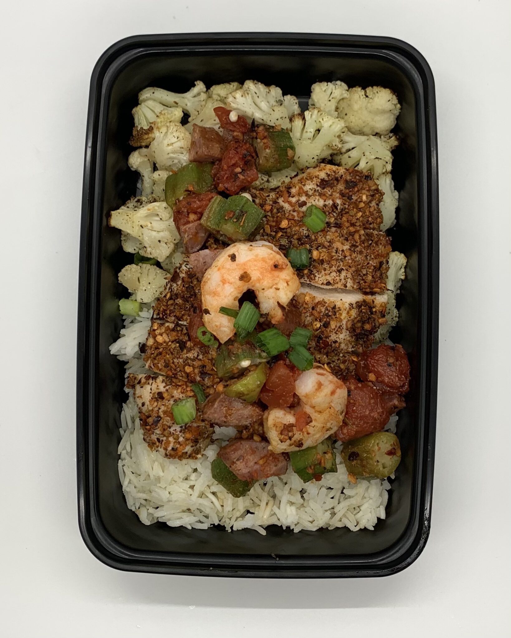 Meal 01Chicken Gumbo with andouille sausage, shrimp, basmati rice