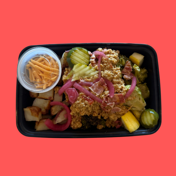 Meal #05-turkey burger bowl, red potatoes, mixed veggies(GF,DF)cheddar cheese on the side(GF)