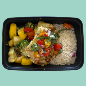 Meal #01-bruschetta chicken with basmati rice and mixed veggies(GF,DF)