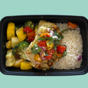 Meal #01-bruschetta chicken with basmati rice and mixed veggies(GF,DF)