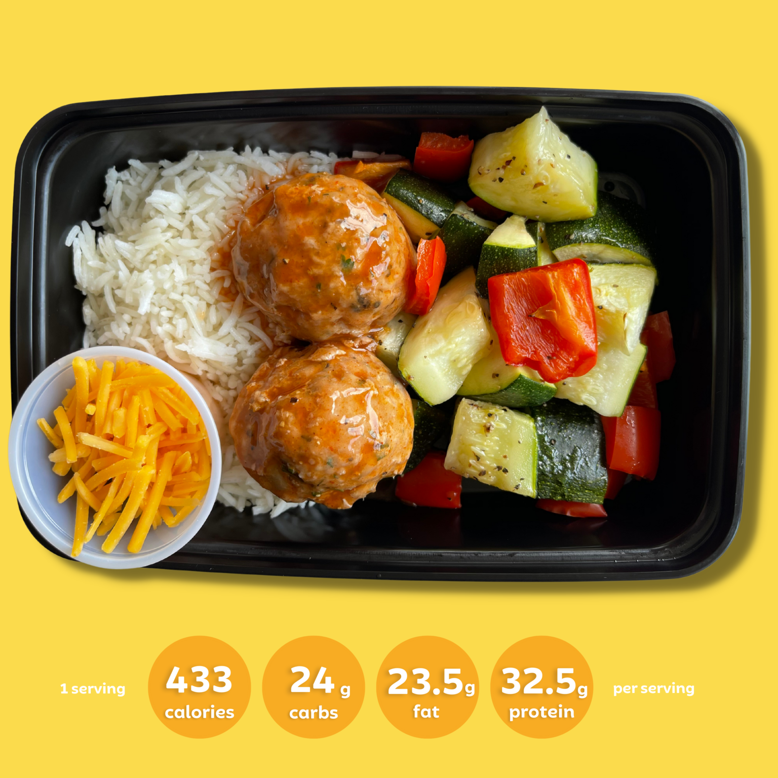 Meal 05enchilada turkey meatballs with basmati rice, zucchini and
