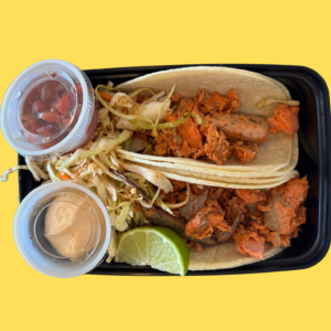 Meal #09-salmon tacos, corn tortillas, cabbage and spicy mayo sauce(GF,DF)
